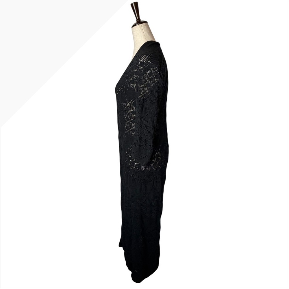 Johnny Was‎ Sweater Women XS Black Cotton Crochet Open Knit Duster Cardigan Boho - Picture 5 of 10
